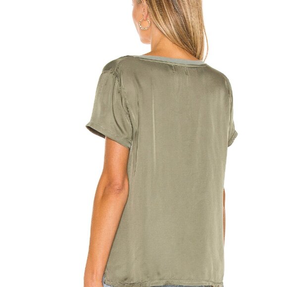Nation LTD June Sateen V Neck Top Vintage Army Green Viscose Satin Women's XS - Picture 2 of 16